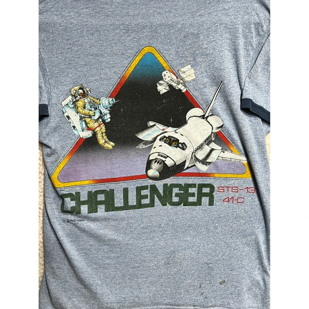 Vintage 1984 Screen Stars NASA Space Shuttle Challenger STS-13 41-C Ringer Tee L - Picture 6 of 9